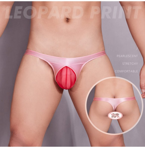 Feeetmoi - Men's Sexy Sheer Pouch Thong Underwear (Pink - Red)